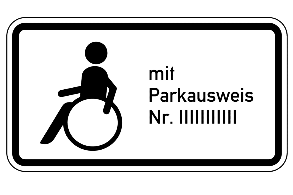 VZ 1044-11 Nur Schwerbehinderte mit außergewöhnlicher Gehbehinderung und Sehbehinderte mit Parkausweis Nr. …